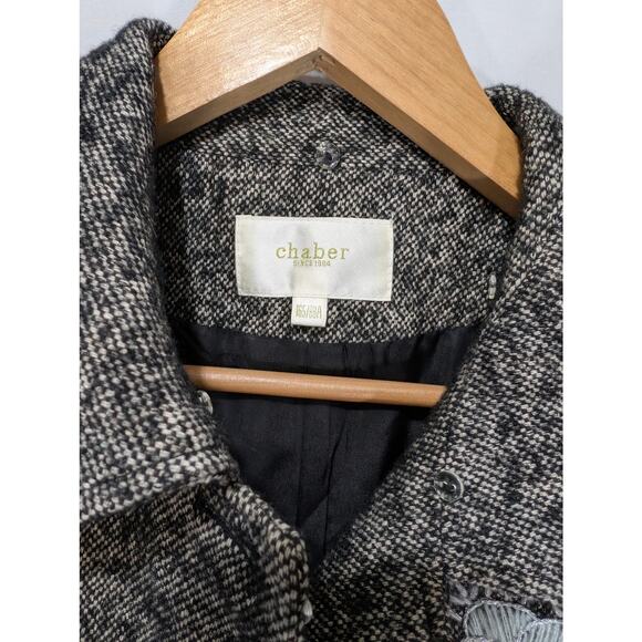 Chaber Wool Mulberry Silk Embroidered Tweed Longline Coat Gray Blue Size S - Picture 10 of 12